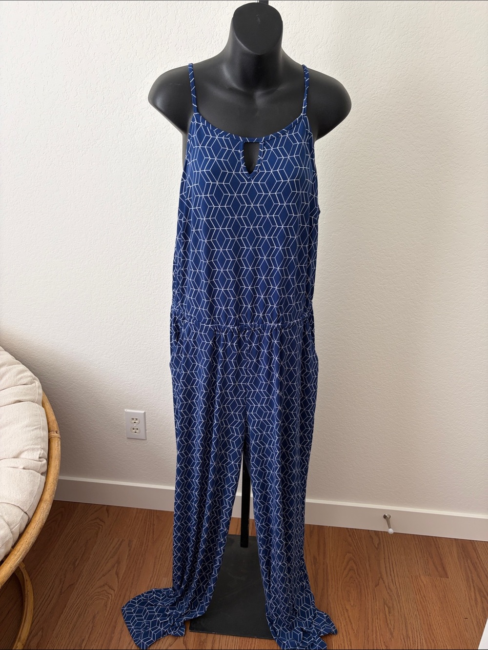 Navy Geometric Jumpsuit, Size L